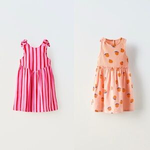 Zara Kids striped knotted dress and mixed orange print dress set of 2